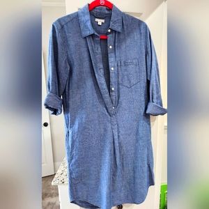 Chambray Belted Rolled Sleeve Gap Dress